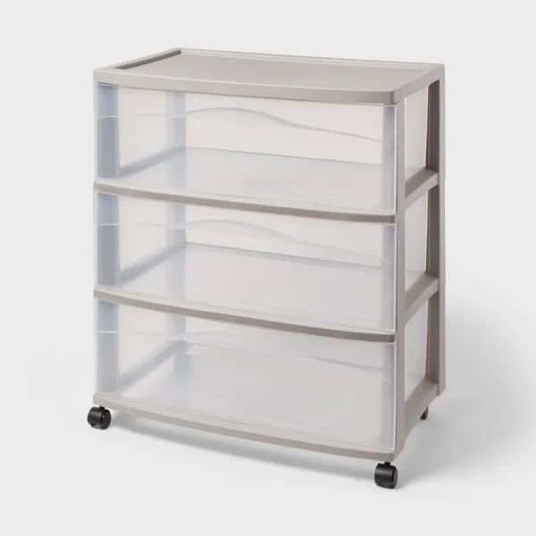 3 Drawer Wide Cart Tower Gray - Brightroom