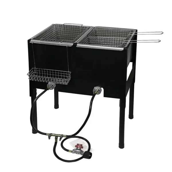 Barton High - Pressure Deep Fryer Triple Basket Dual Burner Stainless Steel Cooker Fryer Black