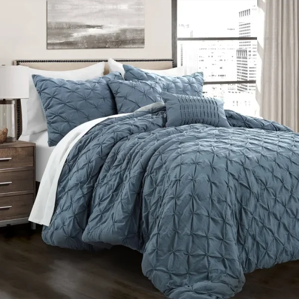 Lush Decor Ravello Pintuck Comforter Stormy Blue Set King