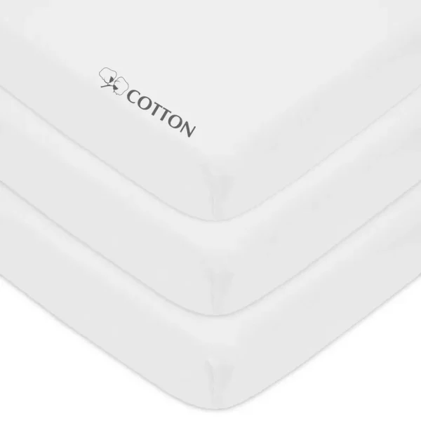 American Baby Company 3 Pack 100% Natural Cotton Value Jersey Knit Fitted Portable/Mini-Crib Sheet, White, 24" x 38" x 5", Soft Breathable, for Boys