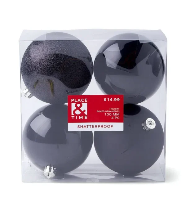 4pc 100mm Shatterproof Ornaments Black