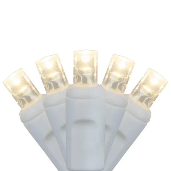 25 5mm Warm White LED Craft Lights, 3.5" Spacing, White Wire