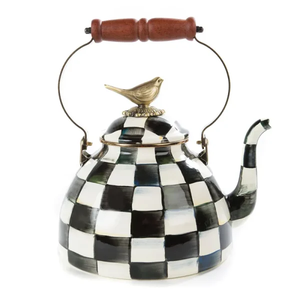 MacKenzie-Childs - Courtly Check Enamel 3 Qt. Tea Kettle with Bird