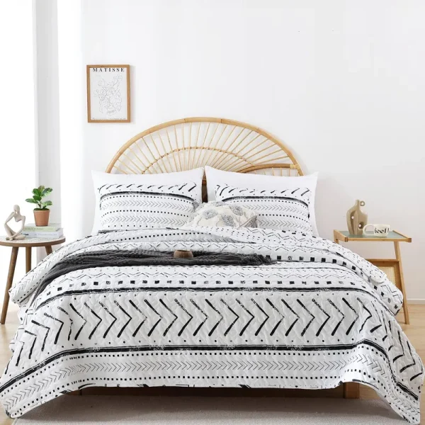 JANZAA Boho Bedding Bedspreads Queen Size,3 Pcs Bohemian Quilt Set with Geometric Printed for All Season(Two Pillow Cases)
