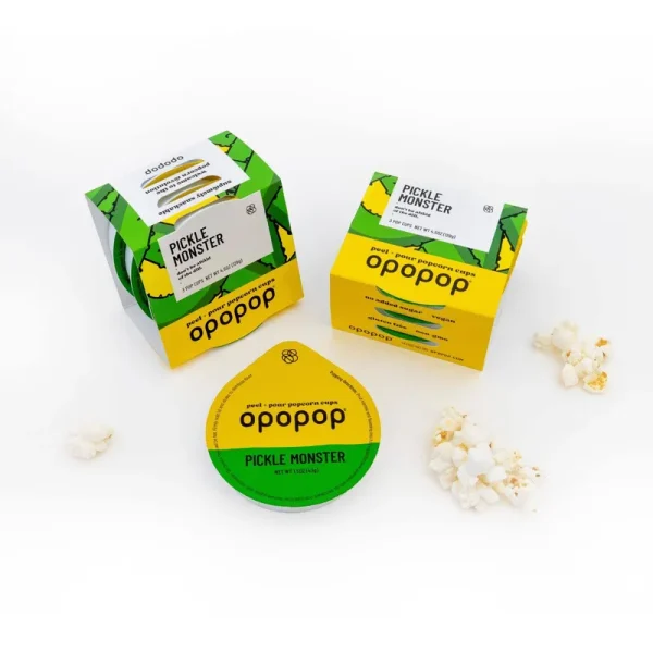 Opopop Microwave Popcorn - Pop Cups Pickle Monster 6-Pack, Non-GMO Gourmet Popcorn Kernels & Popcorn Flavoring, Gluten Free Snacks, Easy to Make and
