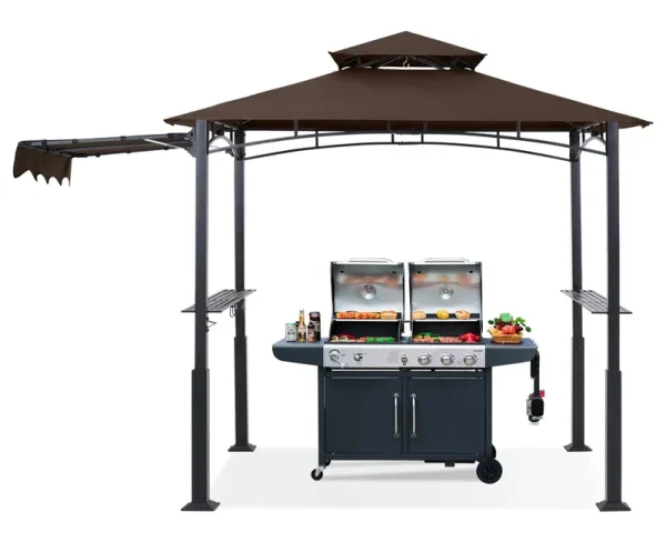 ABCCANOPY Grill Gazebo with Extra Awning - 5'x11' Outdoor Grill Canopy BBQ Gazebo Barbecue Canopy with LED Lights for Backyard, Lawn and Patio