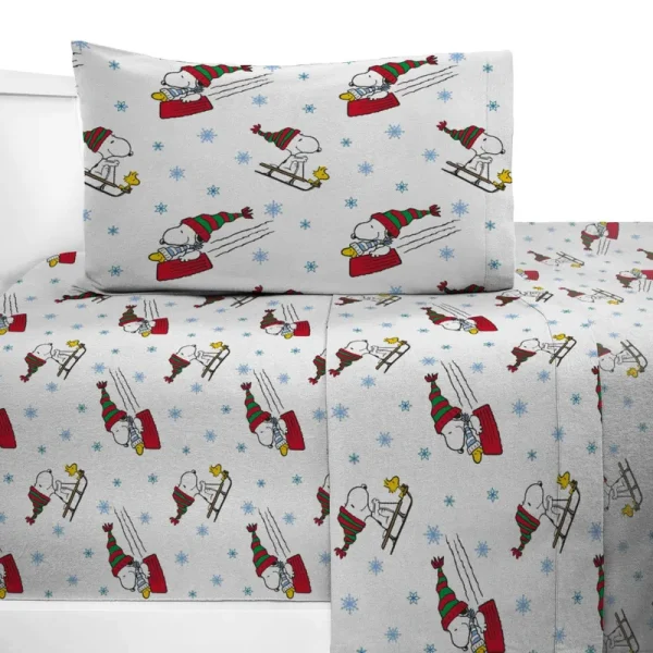 Twin Peanuts Sledding All The Way Flannel Kids' Sheet Set
