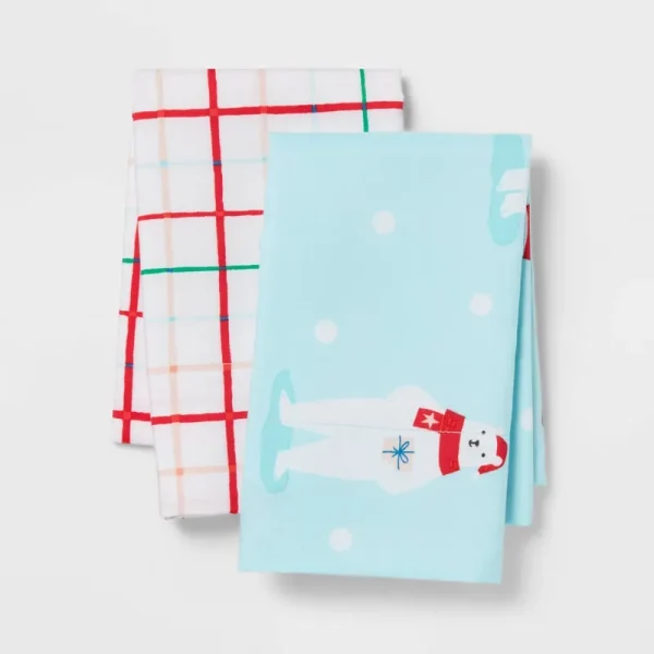 2pk Standard Christmas Pillowcase Set Animals and Plaid - Wondershop