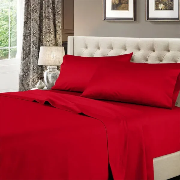 600 Thread Count Solid Cotton Sheets Set, Full - Red