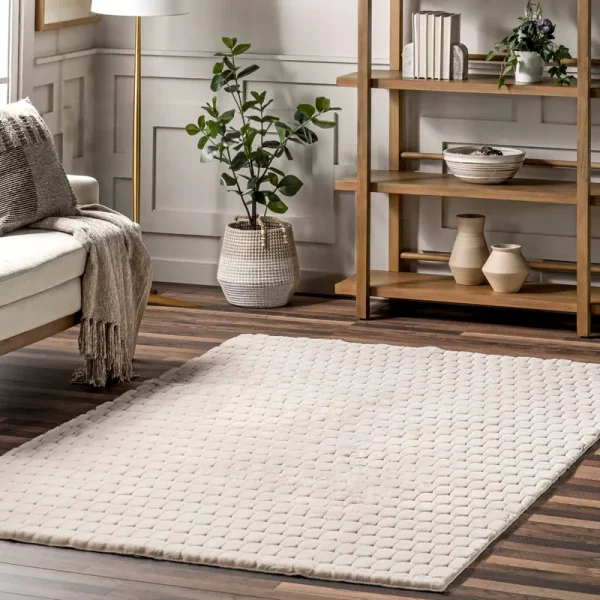 nuLOOM Nia Tile Faux Rabbit Machine Washable Area Rug Beige 5' x 8'