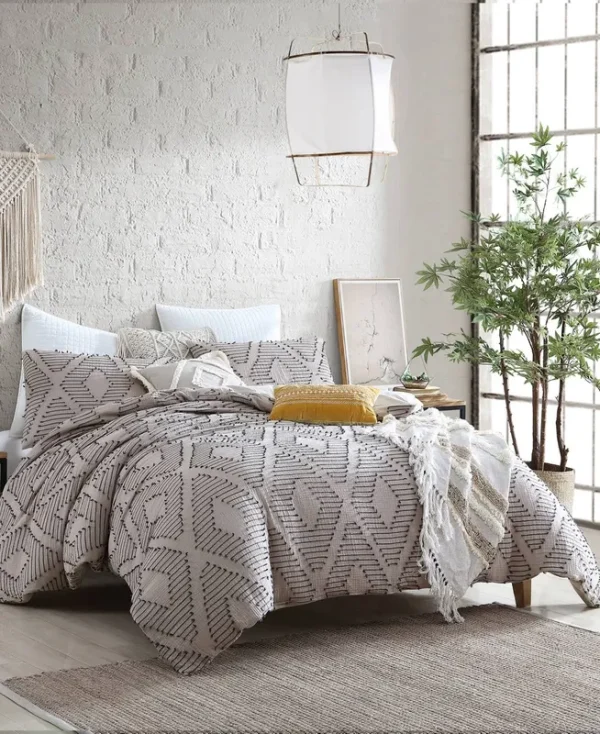 Swift Home Puyuma 100% Cotton Clipped Diamond Jacquard 5-Piece Bedding Comforter Set Taupe - Full - Queen