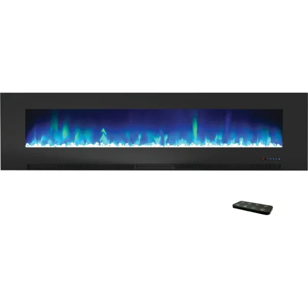 Cambridge 78 in. Wall-Mount Electric Fireplace with Multi-Color Flames and Crystal Rock Display - Black