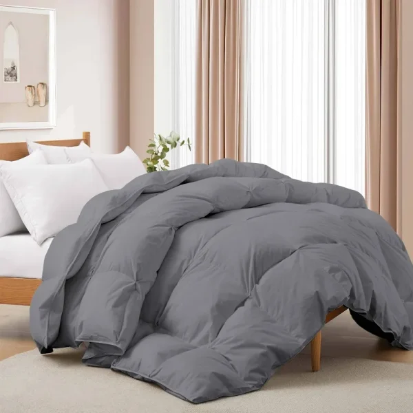 All Seasons Pinch Pleat Goose Feather and Down Comforter, Size: King, Gray