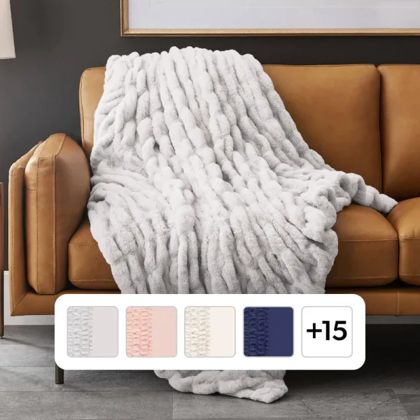Member's Mark Luxury Faux Fur Throw-Silver Ruched