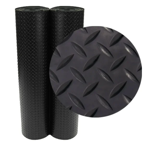 Rubber-Cal Diamond Plate Rubber Flooring Rolls, 3mm x 4ft x 1.5ft Rolls, Black