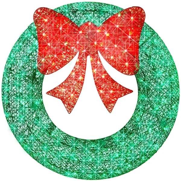 Best Choice Products 60in Pre-Lit Outdoor Christmas Wreath, LED Metal Holiday Decor w/ 206 Lights, Bow - Green/Red
