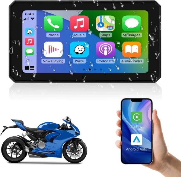 Wireless Carplay Wireless Android Auto Touchscreen for Motorcycle, Road Top Waterproof 5.98 in Touch Screen Device GPS Navigation for Motorbike, Stereo Receiver Bluetooth Monitor