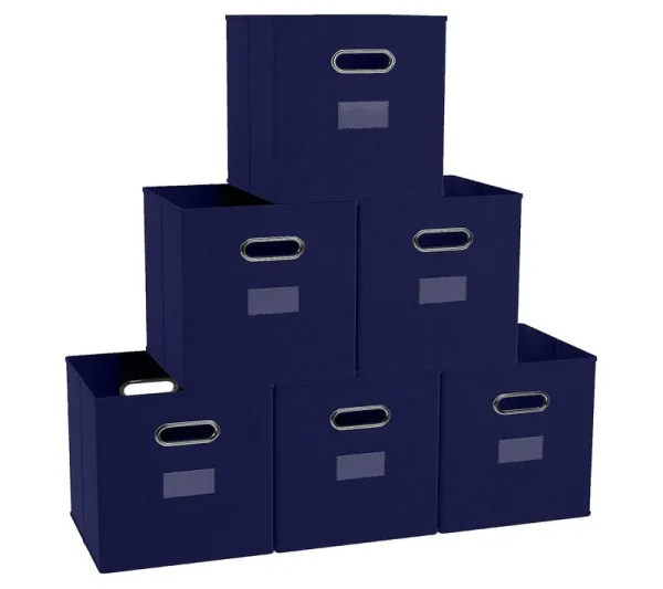 Ornavo Home 6 Pack Storage Cube Bins with Window Pocket ,Navy