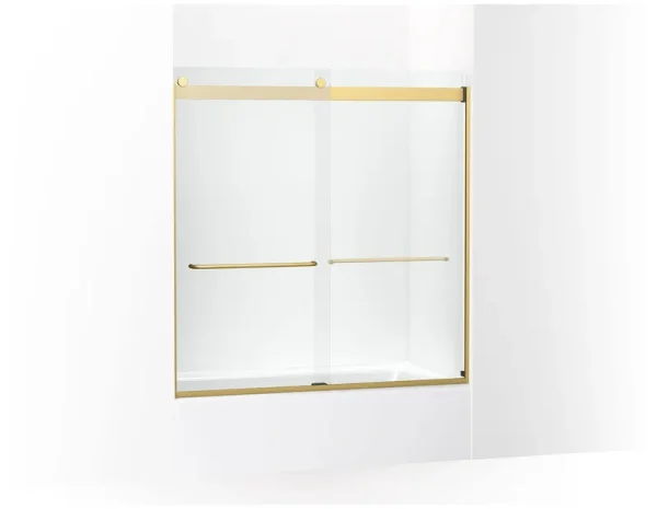 Kohler K-706004-L Levity Sliding Bath Door, 62" H x 56-5/8 - 59-5/8" W, with 1/4" Thick Crystal Clear Glass - Vibrant Brushed Moderne Brass