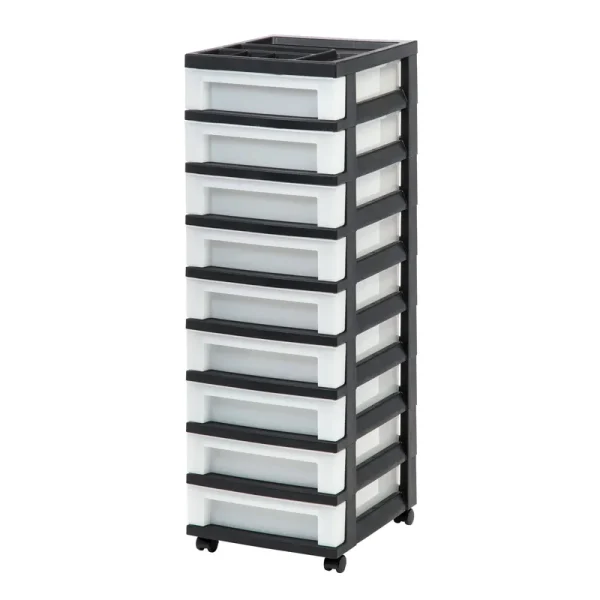Iris 9 Drawer Storage Cart with Organizer Top Black
