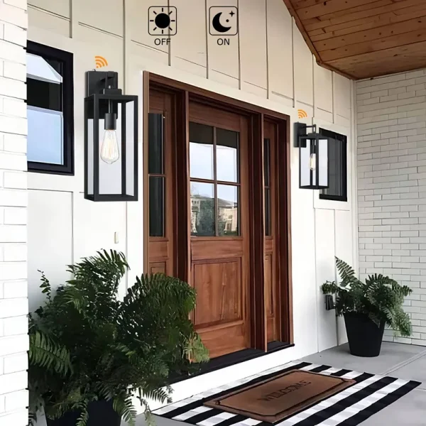 Hukoro 2F19051-BK-S 18 in. 1-Light Matte Black Outdoor Wall Lantern with Dusk to Dawn(2-Pack)