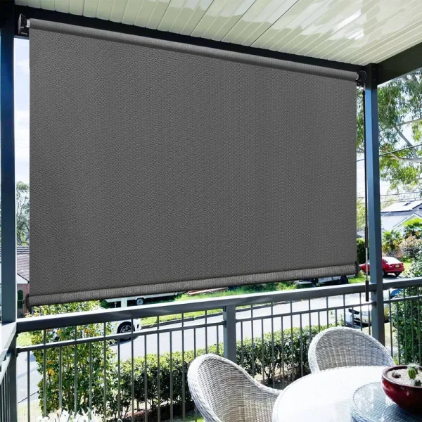 Amagenix Outdoor Roller Shades 7'(W) x 8'(H), Exterior Cordless Patio Shades Roll Up Outdoor Blinds for Porch Gazebo, Gray