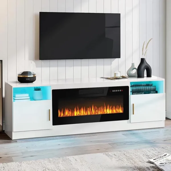 Waleaf Fireplace Tv Stand with 36 in Fireplace up to 80" Tvs, LED Light Entertainment Center and Storage