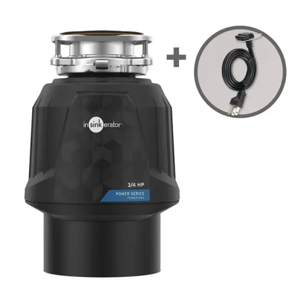 Power 900 3/4 HP Garbage Disposal Continuous Feed Food Waste Disposer with EZ Connect Power Cord Kit
