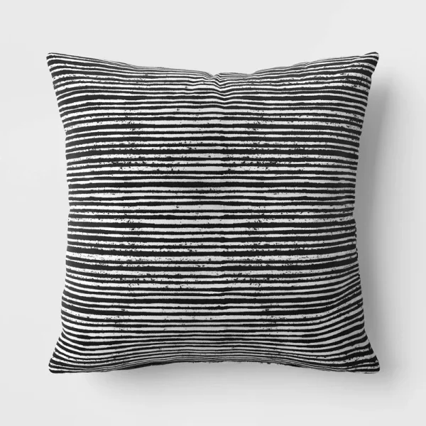 15"x15" Striped Square Outdoor Throw Pillow Black - Room Essentials