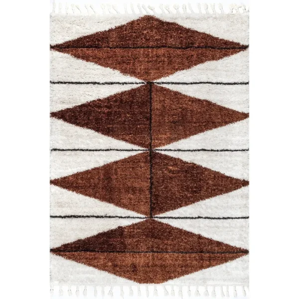 nuLOOM Kali Shaggy Diamond Tassel Rust 3 ft. x 5 ft. Accent Rug, Red