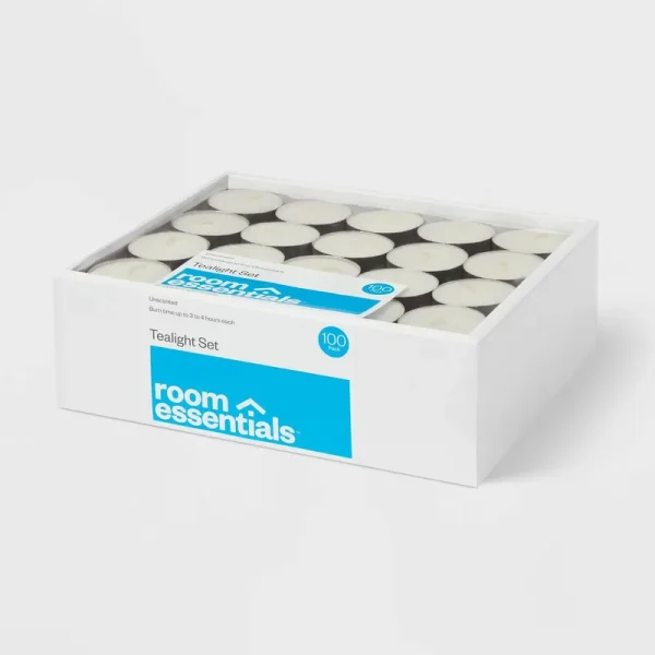 100ct Unscented Tea Lights Candle White - Room Essentials