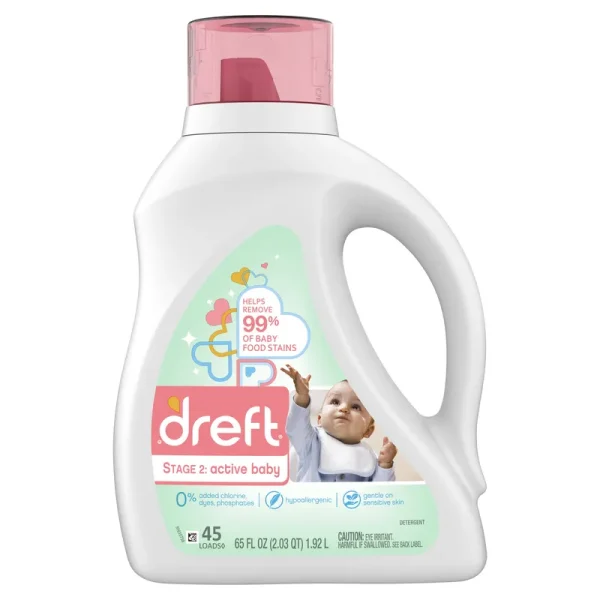 Dreft Stage 2: Active Baby Liquid Laundry Detergent, 45 Loads 65 fl oz