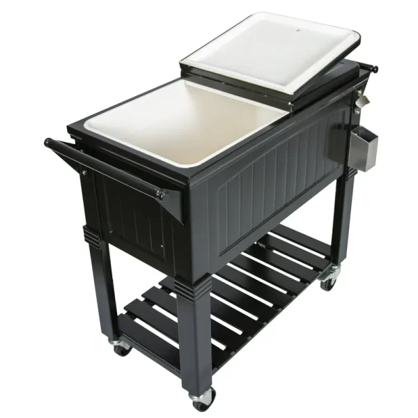 Permasteel 80 Qt. Antique Patio Rolling COOLER; Black