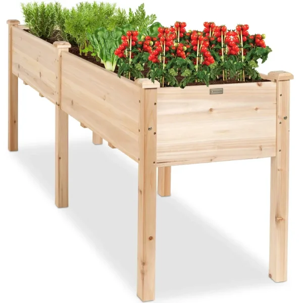 Best Choice Products 72x24x30in Raised Garden Bed Elevated Wood Planter Box Stand for Backyard Patio w/ Divider Panel
