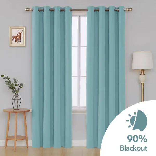 Deconovo Set of 2 Solid Color Blackout Curtains - Grommet, Teal / 52Wx84L in