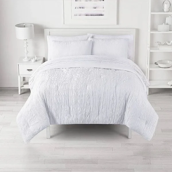 The Big One Crinkle Comforter Set with Sheets, White, Twin
