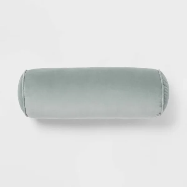 8"x22" Luxe Round Velvet Bolster Decorative Pillow Light Teal Green - Threshold