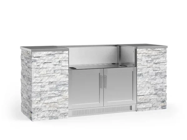 NewAge Products Outdoor Kitchen Signature SS 79.16 in. L x 25.5 in. D x 37 in. H 6-Piece Cabinet Set in White Crystal Marble Stone