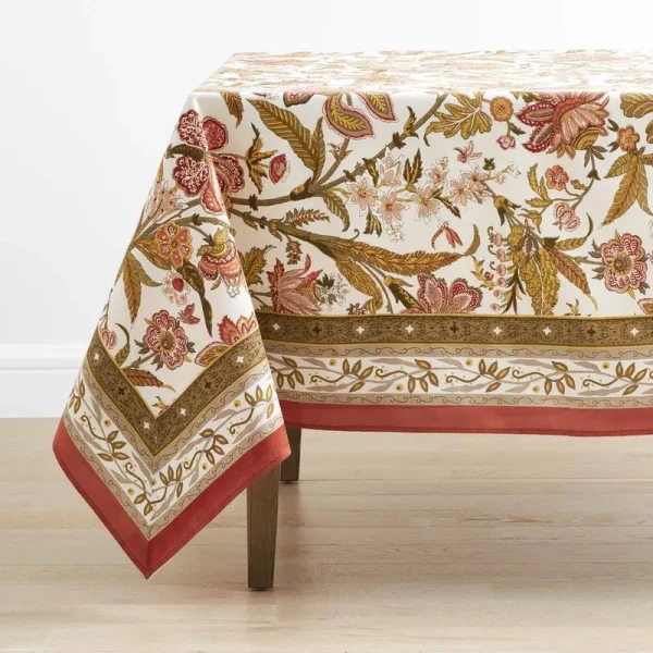 The Company Store Orange Jacobean 120 in. x 70 in. Brown Floral Cotton Tablecloth