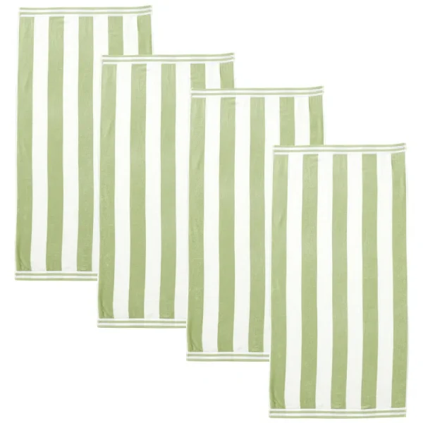 Great Bay Home Cotton Cabana Stripe 4-Pack Beach Towel (4 Pack - 30 inch x 60 inch, Eucalyptus Green), Size: 4 Pack - 30 x 60