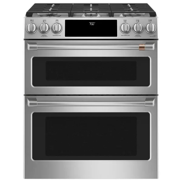 Cafe 30" Smart Slide-In, Front-Control, GAS Double-Oven Range with Convection Stainless Steel