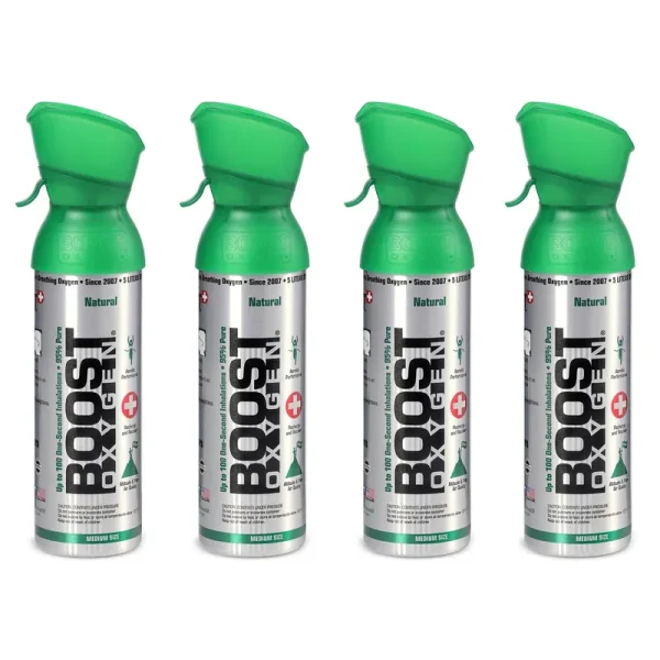 Boost Oxygen Natural Portable 5 Liter Pure Canned Oxygen Canister (4 Pack)