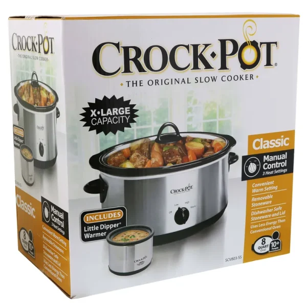 Crock-pot 8 Quart Manual Slow Cooker with 16 oz Little Dipper Food Warmer Stainless
