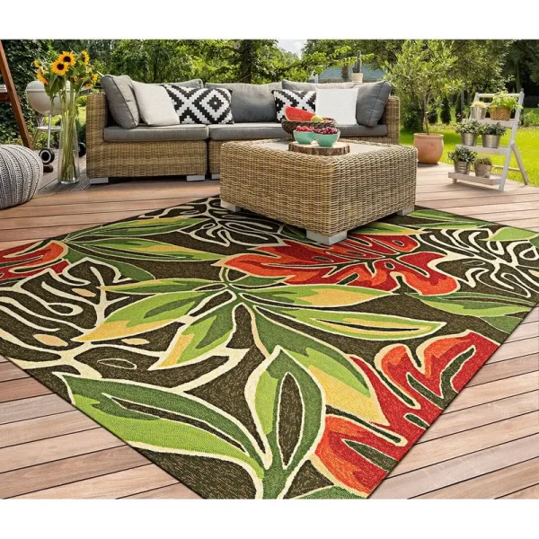 Bungalow Rose Wadena Areca Palms Hand-Woven Dark Brown/Green Indoor/Outdoor Area Rug Bay Isle Home Rug Size Rectangle 3'6