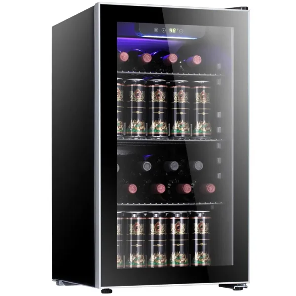 Antarctic Star 26 Bottle Wine Cooler/Cabinet Beverage Refrigerator Mini Wine Cellar Beer Soda Clear Glass Door Counter Top Bar Fridge Quiet Compressor
