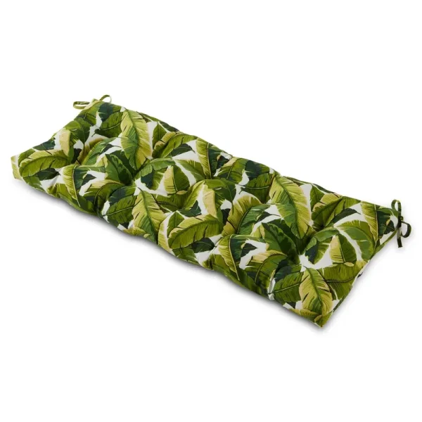 Greendale Home Fashions 51" Outdoor Bench Cushion, Palm Leaves White