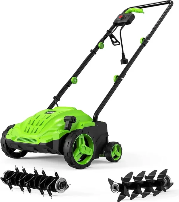 SWIPESMITH 13-inch 12 Amp Electric Dethatcher Scarifier with Foldable Handle, 2-in-1 Lawn Dethatcher