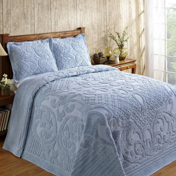 Better Trends Ashton Chenille Bedspread Twin Blue