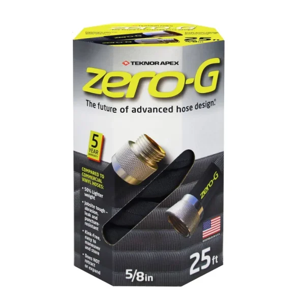 Zero-G 4001-25 8 inch by 25 Feet Lightweight, Ultra Flexible, Durable, Kink-Free Garden Hose, 5, 5/8" x 25', Gray