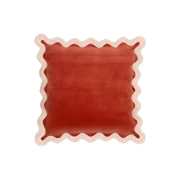 Scalloped Edge Cream and Rust Cotton Velvet Throw Pillow - TOV-C18604
